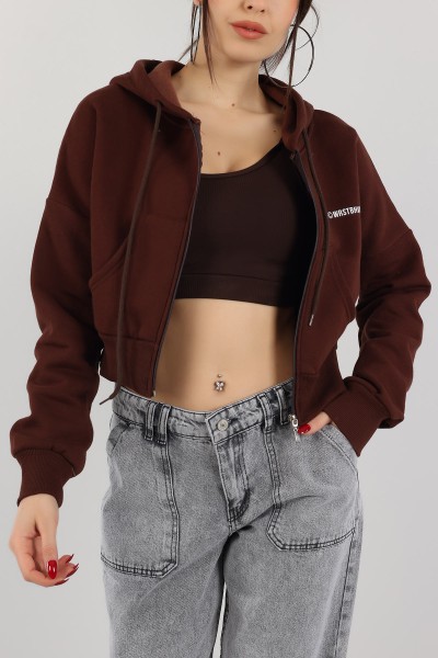 Kahverengi İçi Şardonlu Kapüşonlu Bayan Sweat 151383