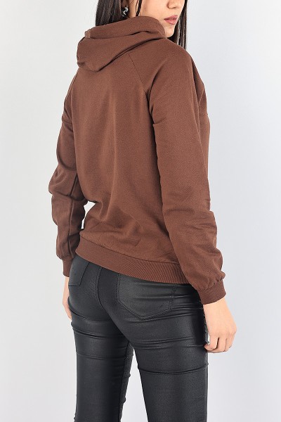 Kahverengi İçi Şardonlu Kapüşonlu Bayan Sweat 87747