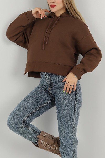 Kahverengi İçi Şardonlu Kapüşonlu Sweat 147930