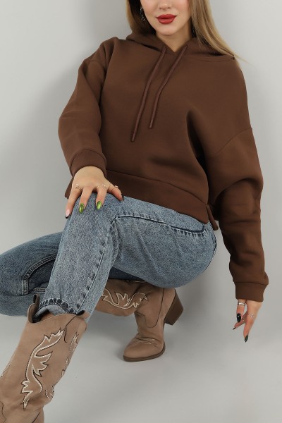 Kahverengi İçi Şardonlu Kapüşonlu Sweat 147930