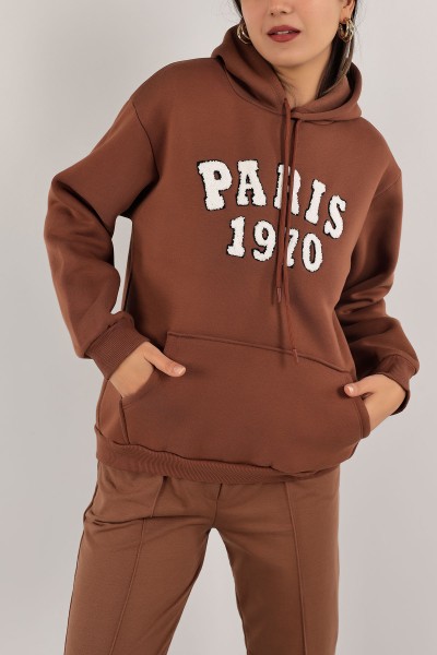 Kahverengi İçi Şardonlu Süzene Nakışlı Sweat 136921