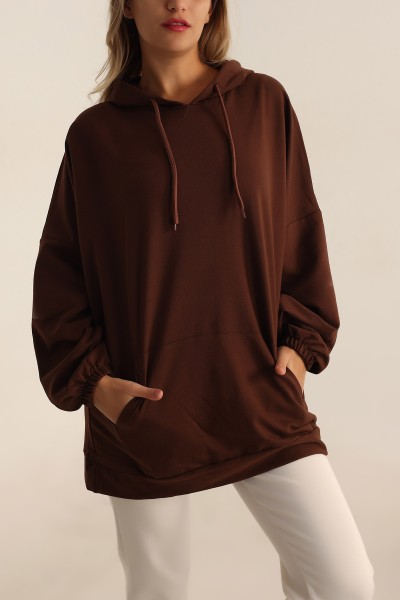 Kahverengi İki İp Kapşonlu Sweat Tunik 198418
