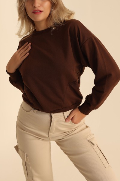Kahverengi İki İp Oversize Sweat 199714
