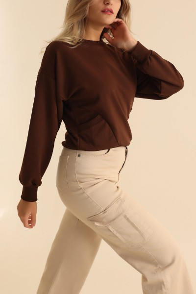 Kahverengi İki İp Oversize Sweat 199714