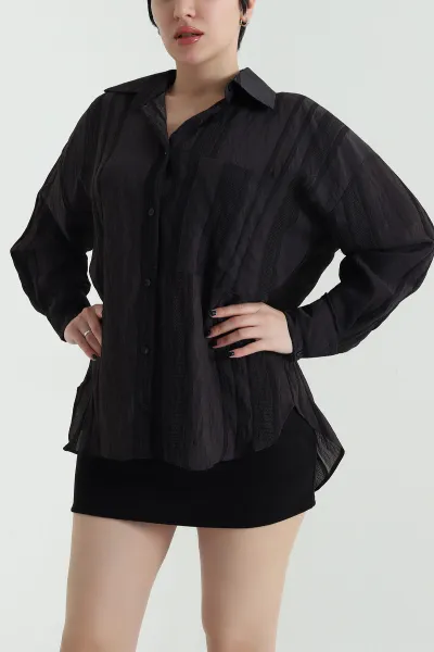 Kahverengi İnce Tencel Buket Kadın Gömlek 456125
