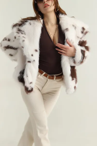 Kahverengi İnek Desen Lolita Kadın Mont 413978