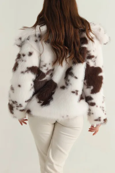 Kahverengi İnek Desen Lolita Kadın Mont 413978