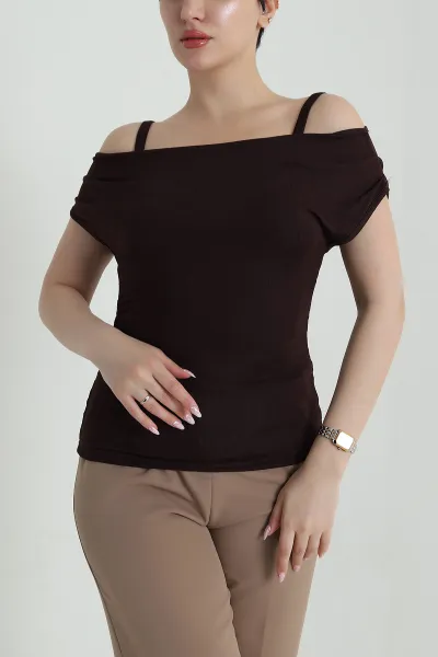 Kahverengi İp Askılı İçli Dışlı Viskon Kadın Bluz 458132