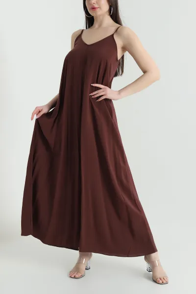 kahverengi-ip-askili-tencel-kadin-elbise-451193