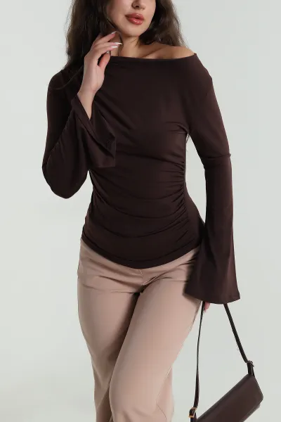 Kahverengi İspanyol Kol Sandy Kadın Bluz 484893