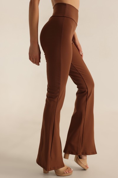 Kahverengi İspanyol Paça YIrtmaçlı Bayan Pantalon 198828