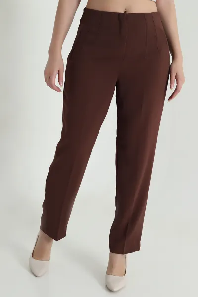Kahverengi İthal Crep Kadın Pantolon 470228