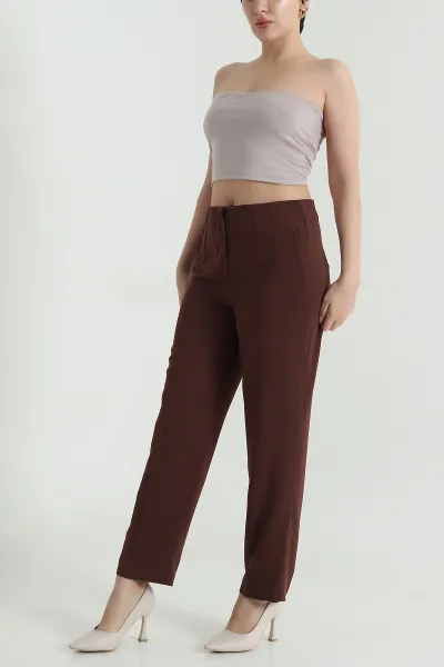 Kahverengi İthal Crep Kadın Pantolon 470228