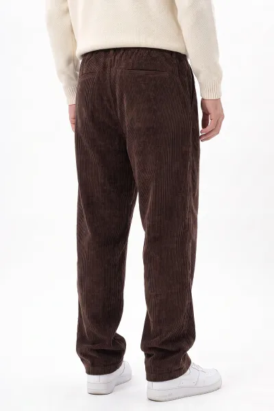 Kahverengi Kadife Kumaş Baggy Erkek Pantolon 491685