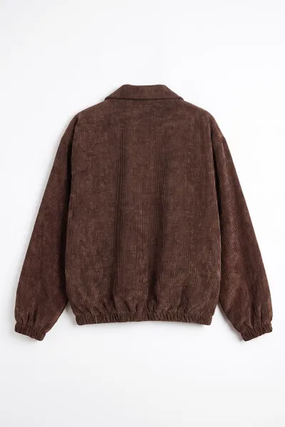 Kahverengi Kadife Oversize Fermuarlı Erkek Ceket 491700