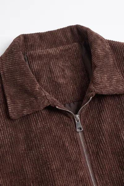 Kahverengi Kadife Oversize Fermuarlı Erkek Ceket 491700