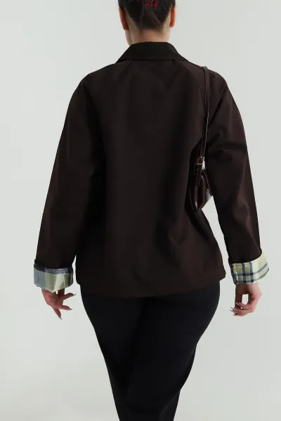 Kahverengi Kadife Yaka Kadın Mont 487184