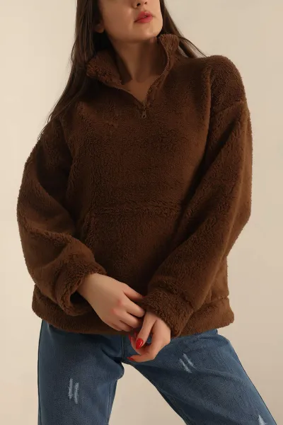 Kahverengi Kanguru Cepli Yumoş Sweat 231697