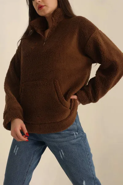 Kahverengi Kanguru Cepli Yumoş Sweat 231697