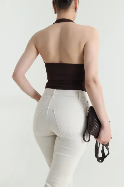Kahverengi Kaplı Scuba Kumaş Zıbın Bluz 467300
