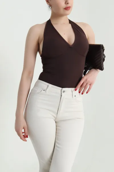 Kahverengi Kaplı Scuba Kumaş Zıbın Bluz 467300