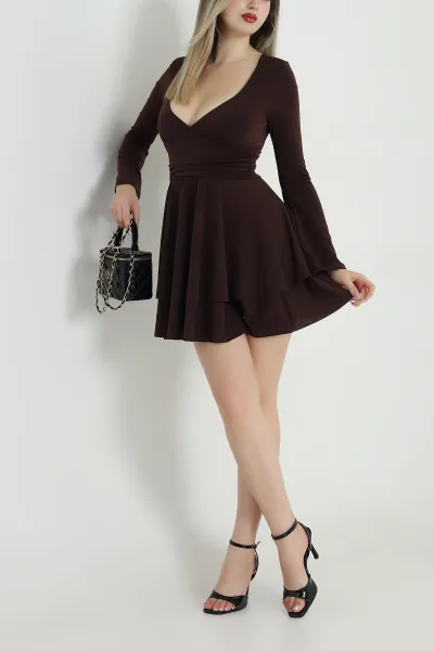 Kahverengi Katlı Sandy Kadın Elbise 488661