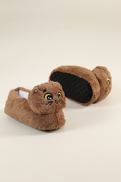 Kahverengi Kedi Detaylı Panduf 222085