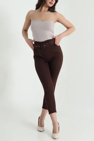 Kahverengi Kemerli Dabıl Kadın Pantolon 457074