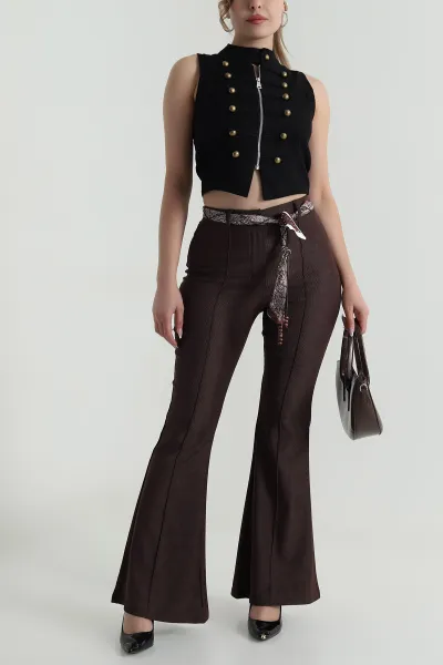 Kahverengi Kemerli Massimo Kadın Pantolon 485984