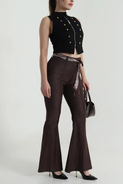 Kahverengi Kemerli Massimo Kadın Pantolon 485984
