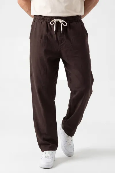 kahverengi-keten-baggy-belden-baglamali-erkek-pantolon-442755