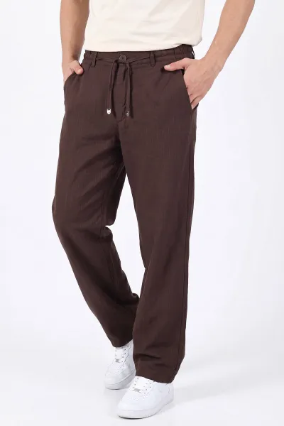 kahverengi-keten-baggy-cizgi-detayli-belden-baglamali-erkek-pantolon-466691