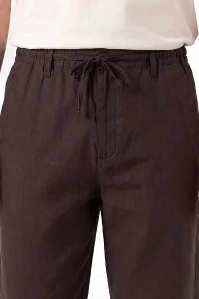 Kahverengi Keten Yeni Sezon Baggy Belden Bağlamalı Erkek Pantolon 462735