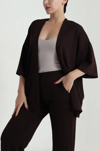 Kahverengi Kimono Pantolon Kadın İkili Takım 479533