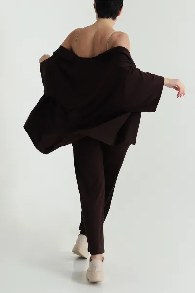 Kahverengi Kimono Pantolon Kadın İkili Takım 479533