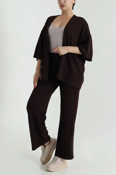 Kahverengi Kimono Pantolon Kadın İkili Takım 479533