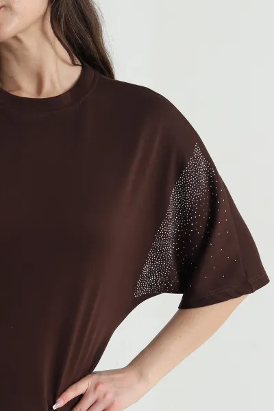 Kahverengi Kolları Taşlı Oysho Kadın Bluz 457018