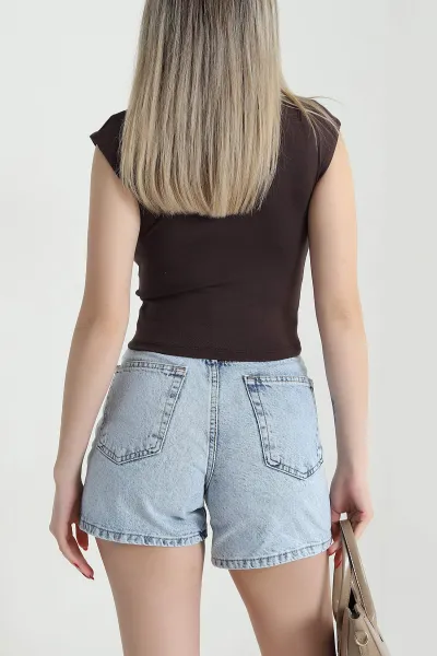 Kahverengi Kolsuz Likralı Viskon Kadın Badi 468527