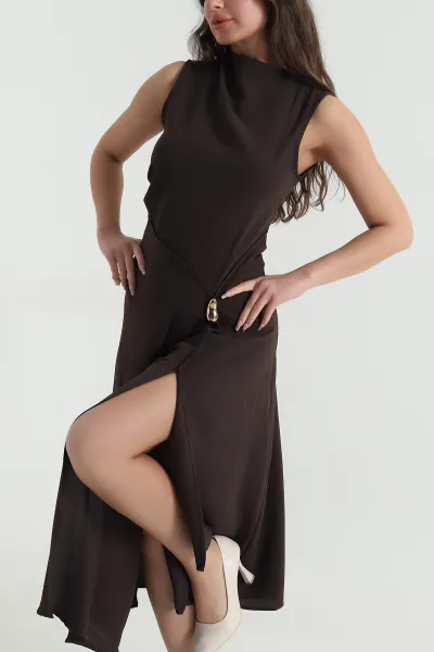 Kahverengi Kolsuz Linda Kadın Elbise 463250