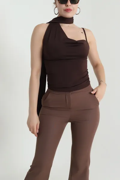 Kahverengi Kravatlı Sandy Kadın Bluz 477879