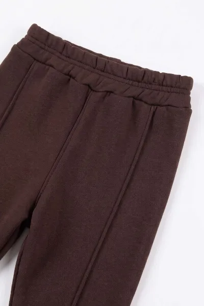 Kahverengi Krem (1-5 Yaş) Çizgili Yakadan Yarım Fermuarlı Sweatli 3 İp Şardonlu Erkek Çocuk Takım 498784