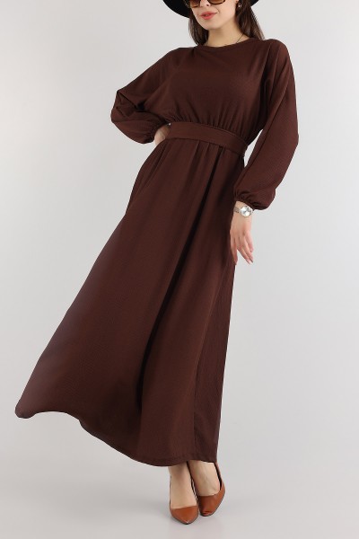 Kahverengi Krinkıl Kumaş Mevlana Elbise 167254