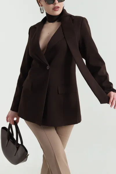 Kahverengi Kuşaklı Dabıl Blazer Kadın Ceket 447479