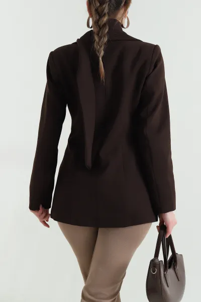 Kahverengi Kuşaklı Dabıl Blazer Kadın Ceket 447479
