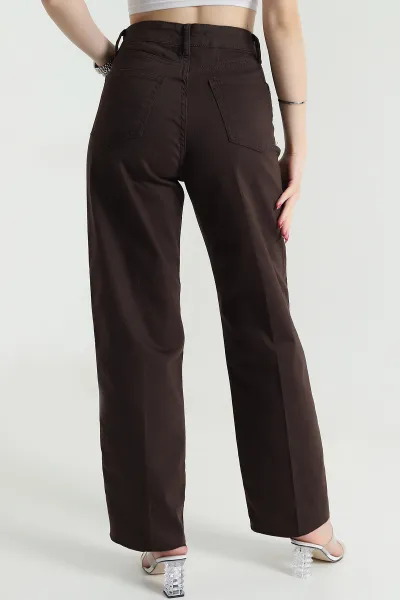 Kahverengi Lazer Paça Kadın Kot Pantolon 477244