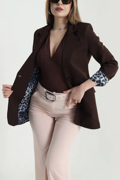 Kahverengi Leopar Astarlı Kadın Ceket 440964