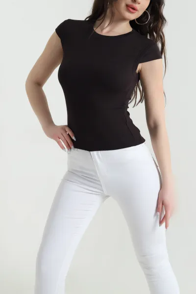Kahverengi Likralı Buzzy Kadın Bady Bluz 448534