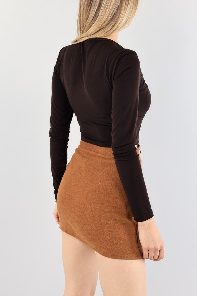 Kahverengi Likralı Crop Bluz 89486