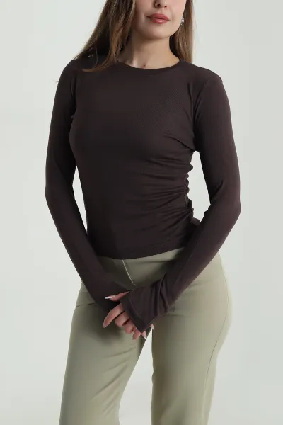 Kahverengi Lİkralı Kadın Body Bluz 488409