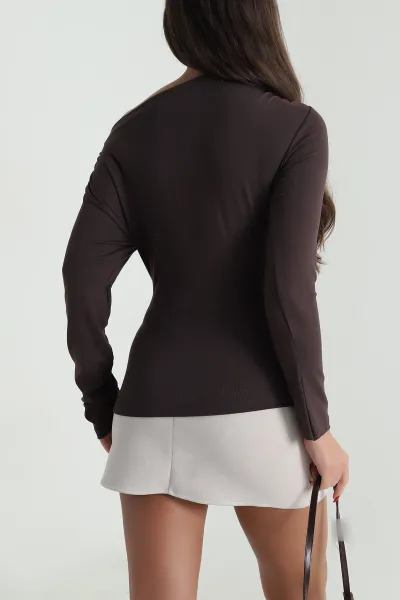 Kahverengi Lİkralı Kadın Body Bluz 490285